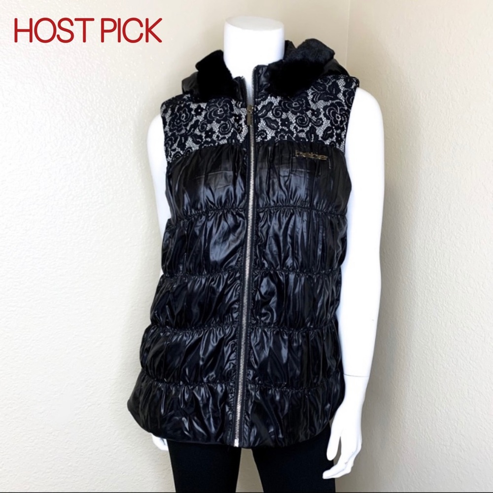 HP🌟NWT BEBE Black Bonded Lace Puffer Vest